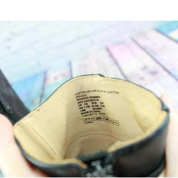 Sebago Ashton Black Leather Zip Up Block Heel Ankle Boots Shoes 6 M - Picture 8 of 9